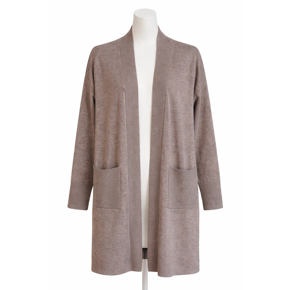 NWT Liz Claiborne Almond Marl Open Front Longline Cardigan Sweater SOFT Large